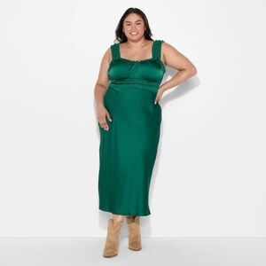 NWT Dark Green Satin Midi Dress Size 2X